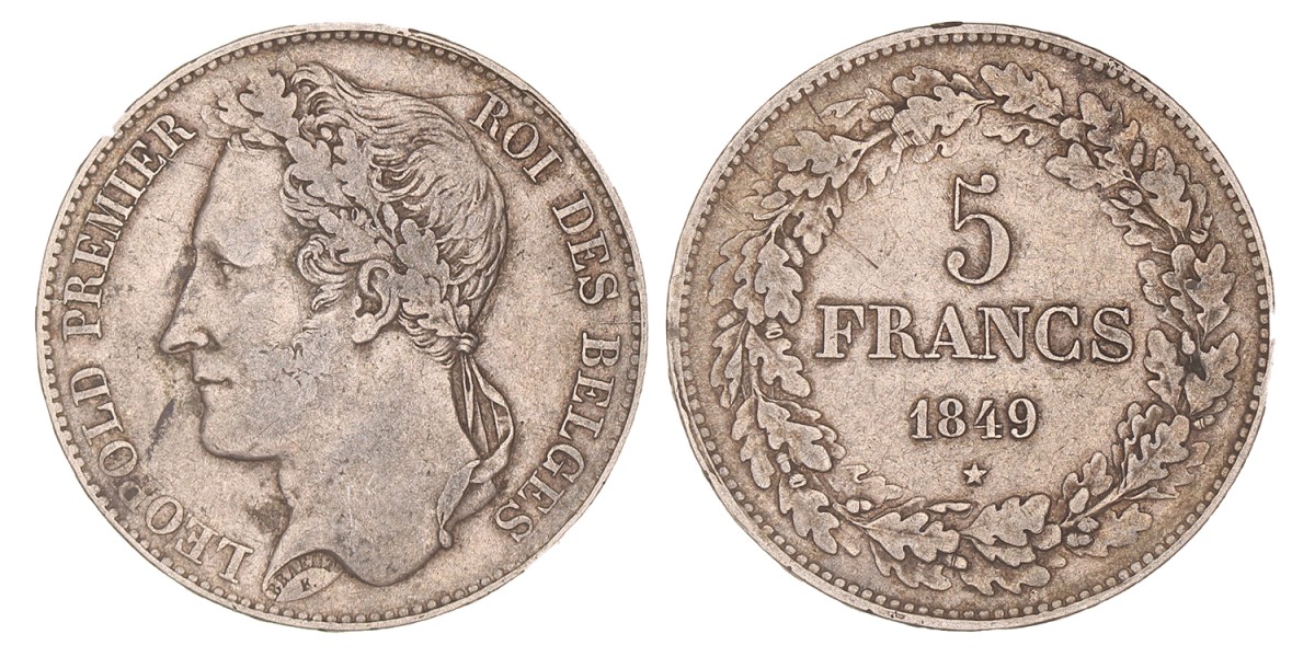 Belgium. Leopold I. 5 Franc. 1849.