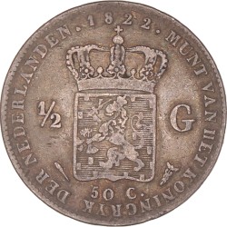 ½ Gulden. Willem I. 1822 U zonder volledige naam van Michaut. Fraai / Zeer Fraai.