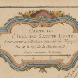 Jacques-Nicolas BELLIN (1703-1772), Landkaart van Saint Lucia - Carte de l’Isle de Sainte Lucie, mid. 18e eeuw.