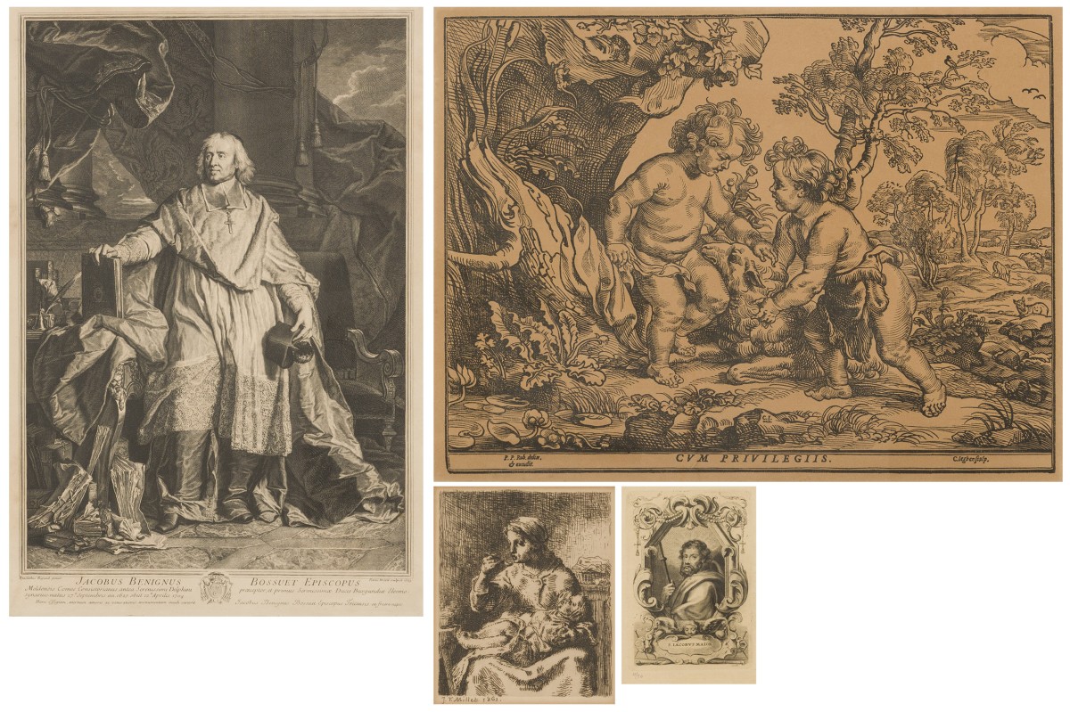Een convoluut van vier facsimile's naar antieke prenten.
