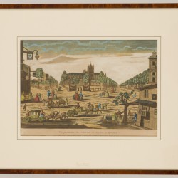 Een 18e-eeuwse opticaprent voorstellende een gezicht op de omgeving van Leyden.