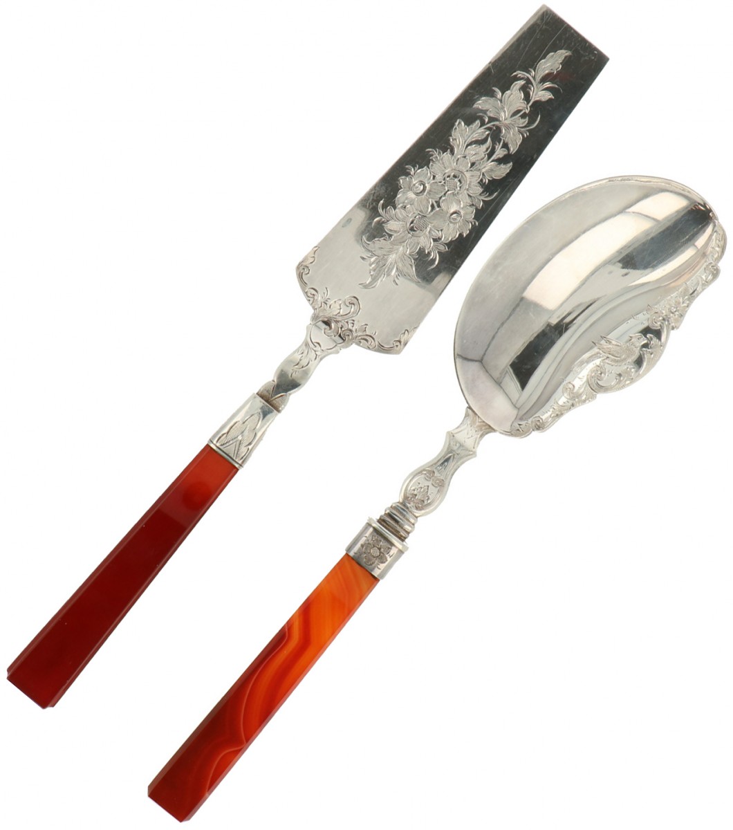 (2) Delig set gebakschep & roomschep zilver.