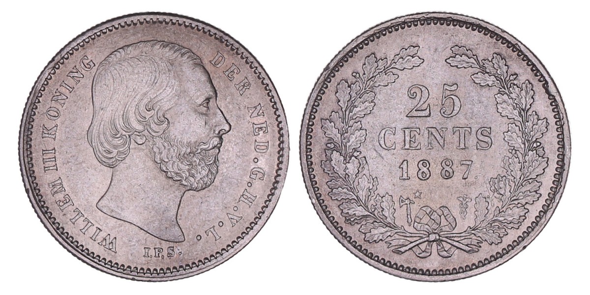 25 Cent Willem III 1887. Prachtig - (R. opgewreven).