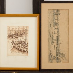 Een lot bestaande uit (7) etsen, gravures en reproducties met als onderwerp o.a. Rotterdam.