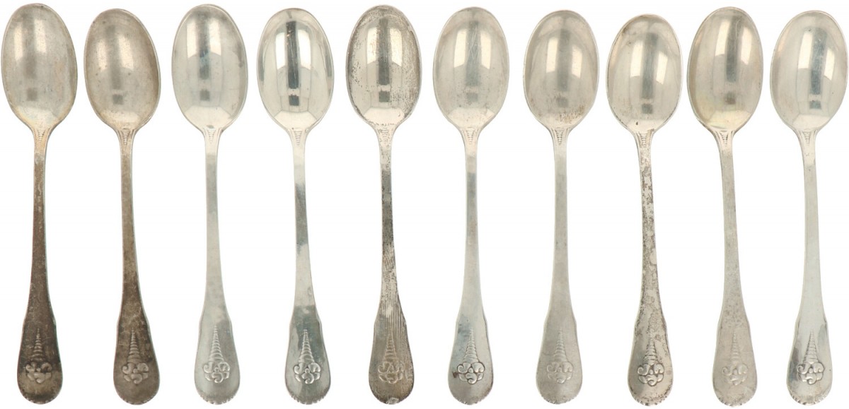 (10) delige set theelepels zilver.