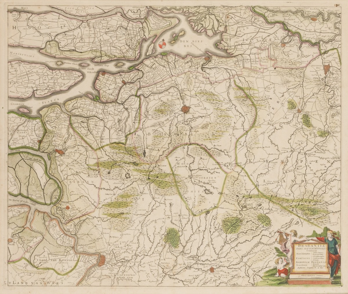 Een kaart van Brabant door Frederik de Wit (1629 - 1706); Brababatiae pars spetentrionales continens.