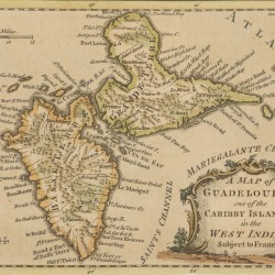 Rigobert Bonne (1727 - 1794); Nicolas Bellin (1703 - 1772) - Een landkaart van Guadeloupe, daarbij Dominique, koloniën van Frankrijk, 18e eeuw. 