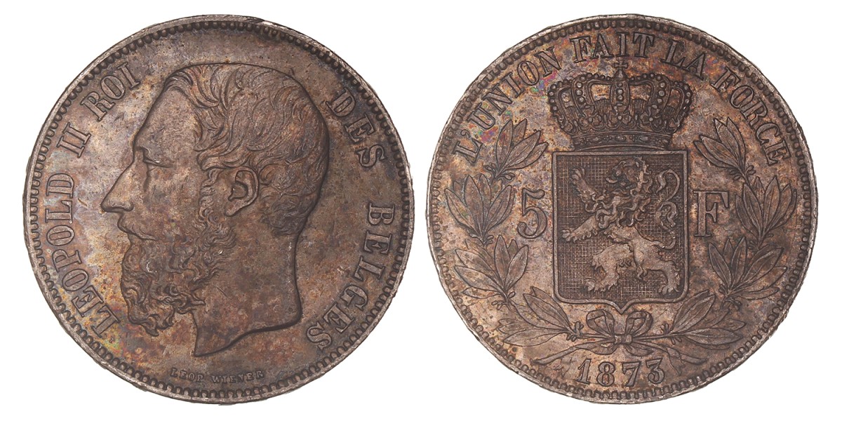 Belgium. Leopold II. 5 Francs. 1873.