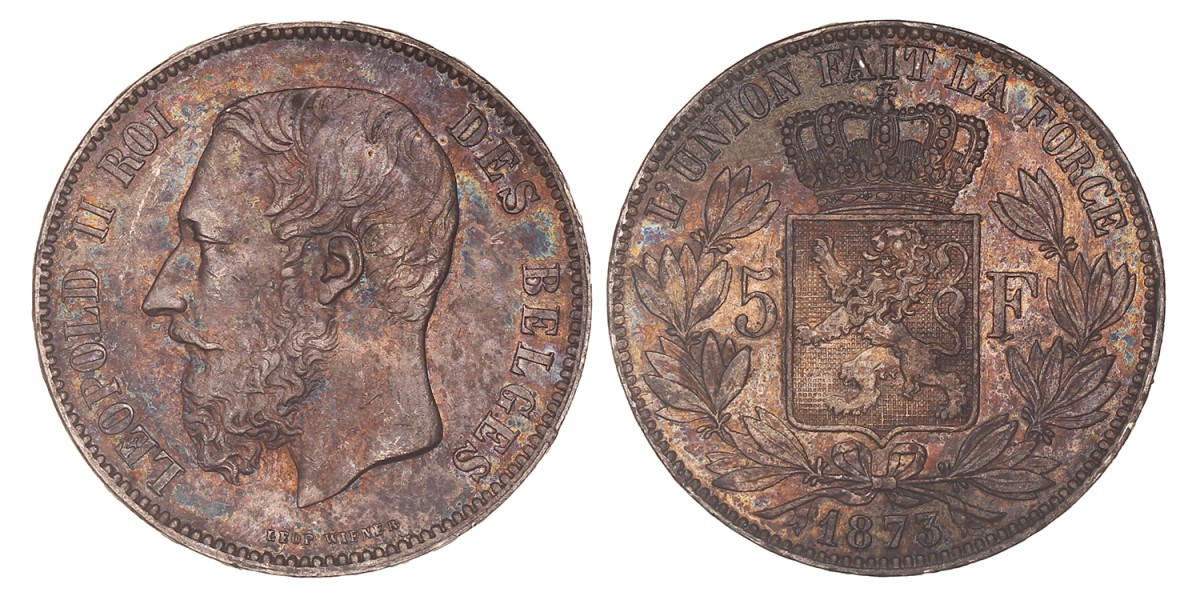 Belgium. Leopold II. 5 Francs. 1873.