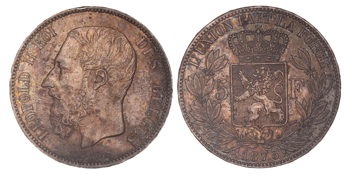 Belgium. Leopold II. 5 Francs. 1873.