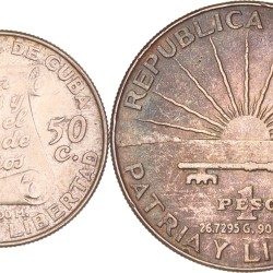 Cuba. Lot (2) 50 Centavos and 1 Peso. 1953.