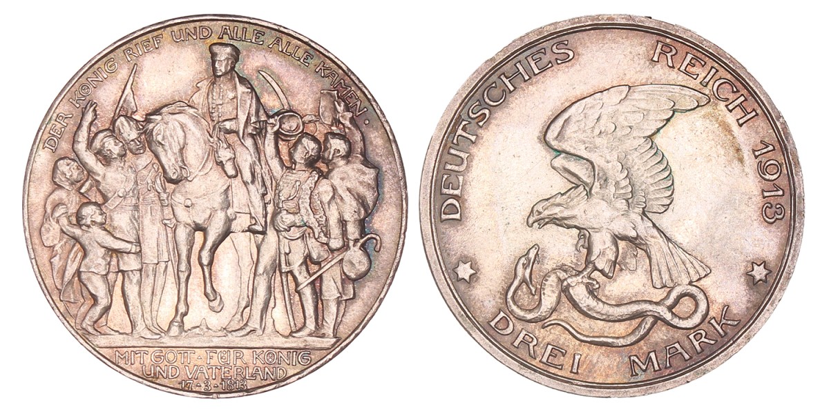 German states. Prussia. Wilhelm II. 3 Mark. 1913.