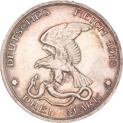 German states. Prussia. Wilhelm II. 3 Mark. 1913.