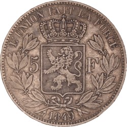 Belgium. Leopold I. 5 Francs. 1849.