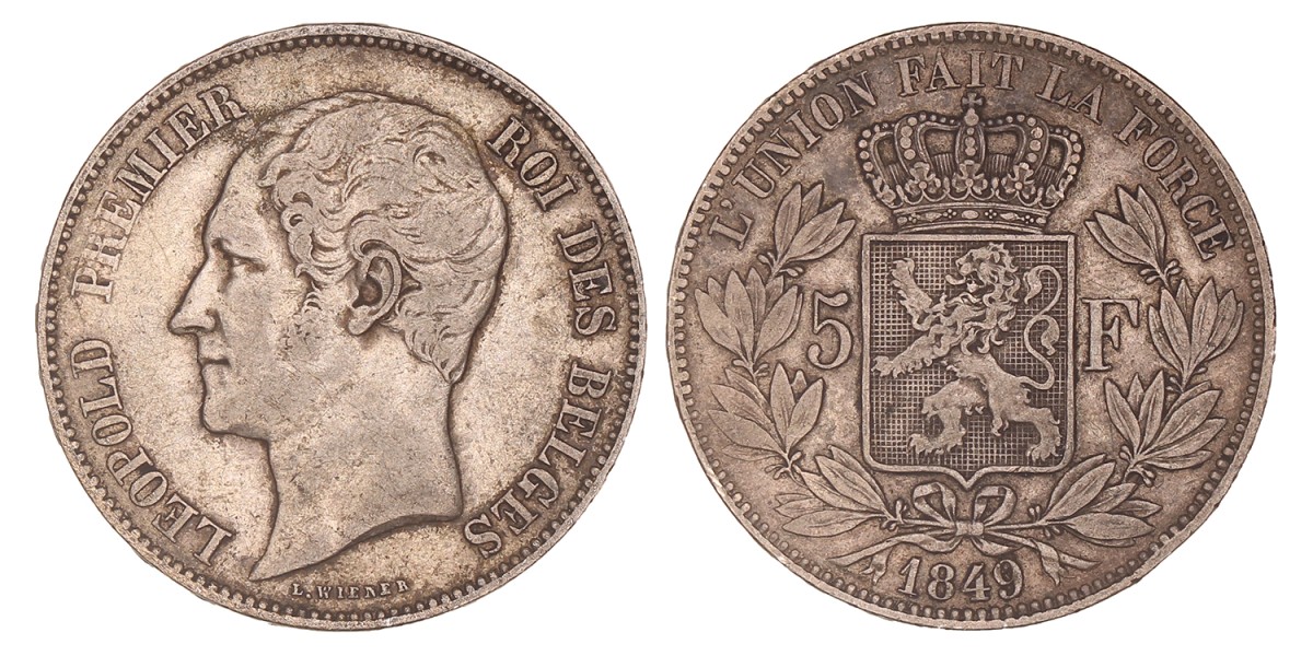 Belgium. Leopold I. 5 Francs. 1849.