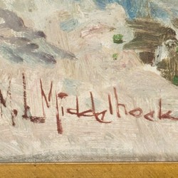 Martines Leonardes Middelhoek (1898-1986), Gezicht op de Campveerse toren Veere, eind 20e eeuw. 