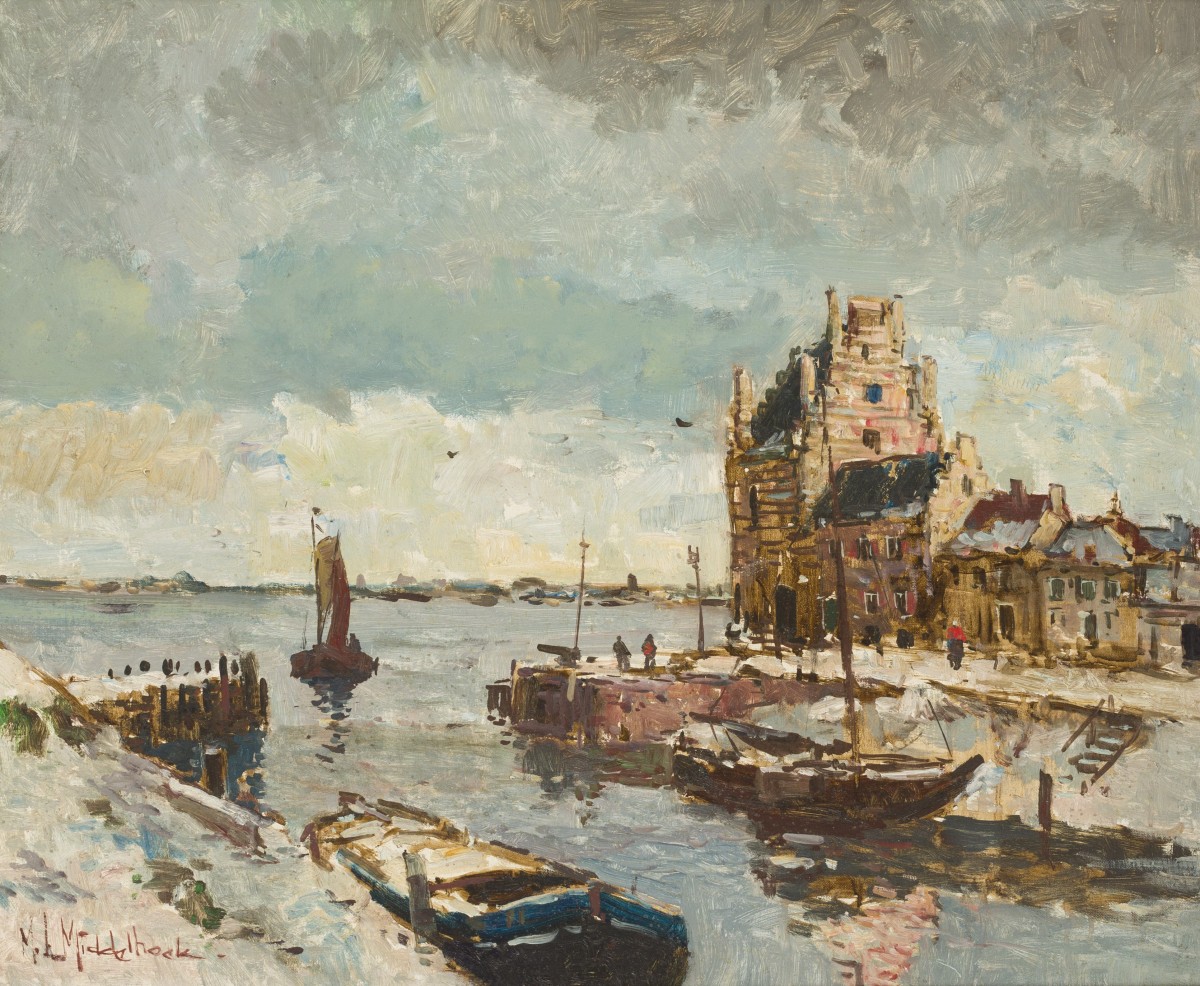 Martines Leonardes Middelhoek (1898-1986), Gezicht op de Campveerse toren Veere, eind 20e eeuw. 