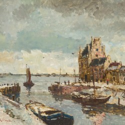 Martines Leonardes Middelhoek (1898-1986), Gezicht op de Campveerse toren Veere, eind 20e eeuw. 