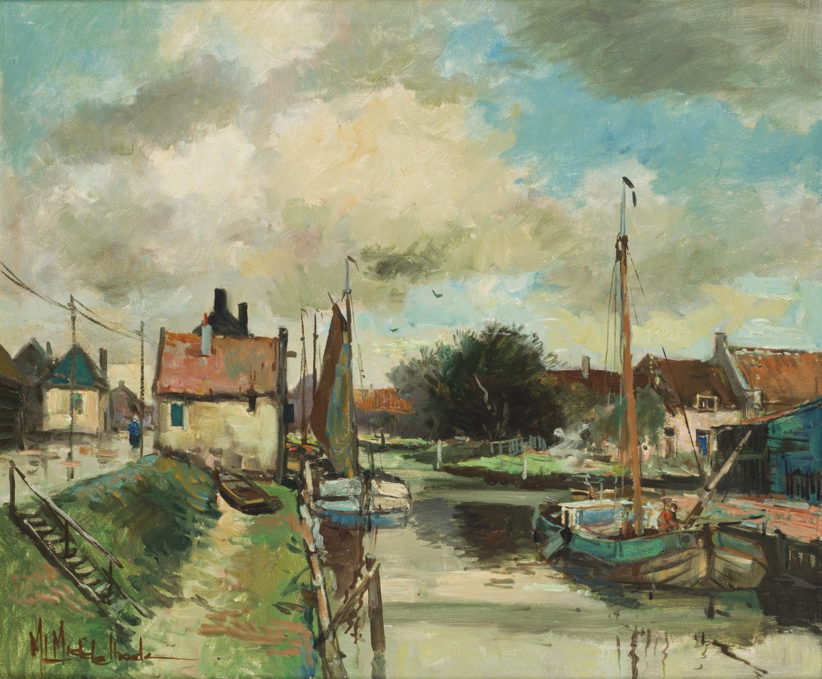 Martines Leonardes Middelhoek (1898 - 1986), Gezicht op de haven van Veere, 2e helft 20e eeuw.