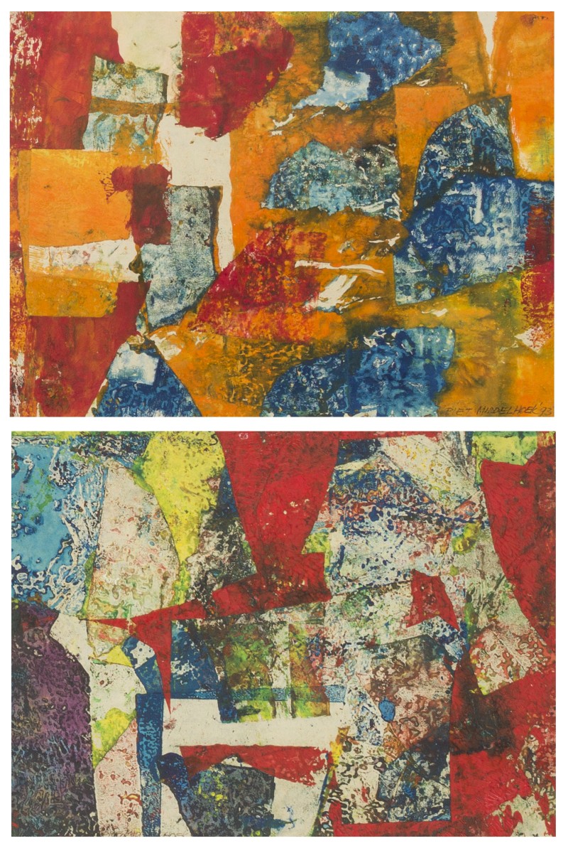 Piet Middelhoek (1930 - 2004), Giants World en Great Barrier Riff, Set van (2) abstracte composities, eind 20e eeuw. 