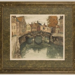 Franse School, Dorpsgezicht met een brug, eind 20e eeuw. 