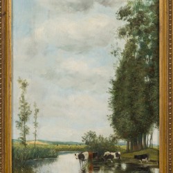 Hollandse School, Koeien aan de waterkant, 2e helft 20e eeuw. 