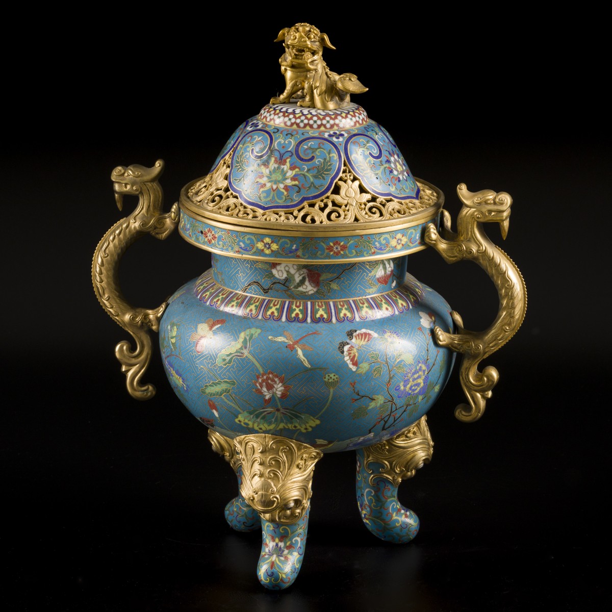Een bronzen cloissonné koro / wierookvat, China, 20e eeuw. 