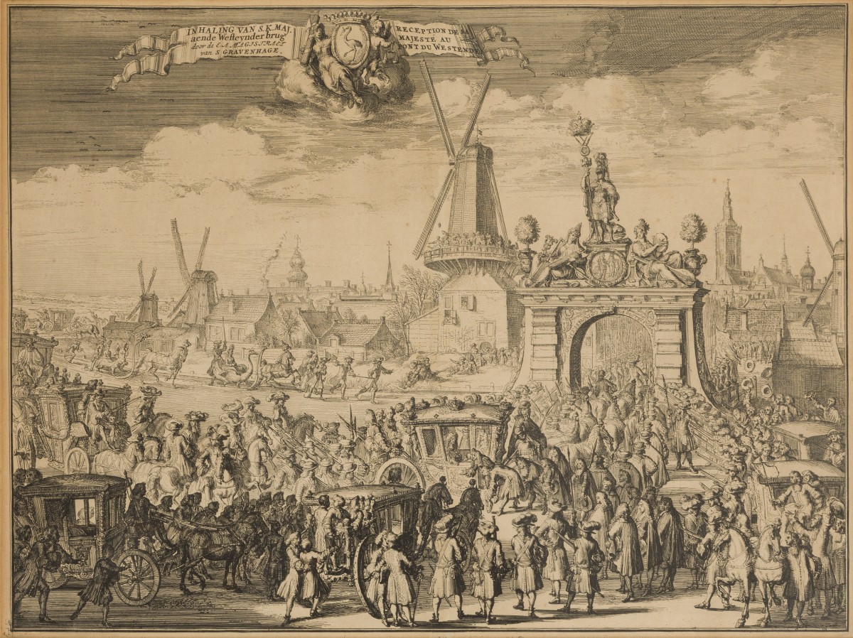 Hollandse School, Ontvangst van Z.K.H. bij de Westeinde brug te Den Haag, eind 17e eeuw.