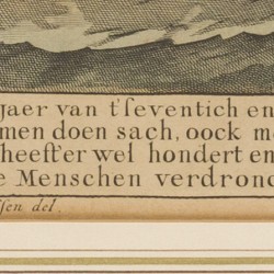 Hollandse School, gezicht op Scheveningen, kopergravure, 1730.