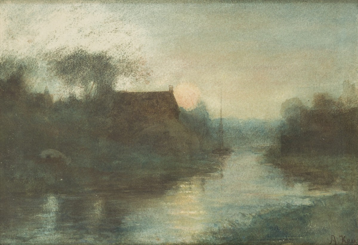 Adriaan Kruseman (1875-1964), Boerderij aan een sloot, aquarel op papier, begin 20e eeuw.