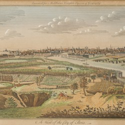 Duitse School, Een set van (3) prenten, waarvan twee optica, voorstellende Palazzo Vecchio en Ufizzi, en de Poort van Saint Denis / Porte Saint Denis te Parijs, 18e eeuw.