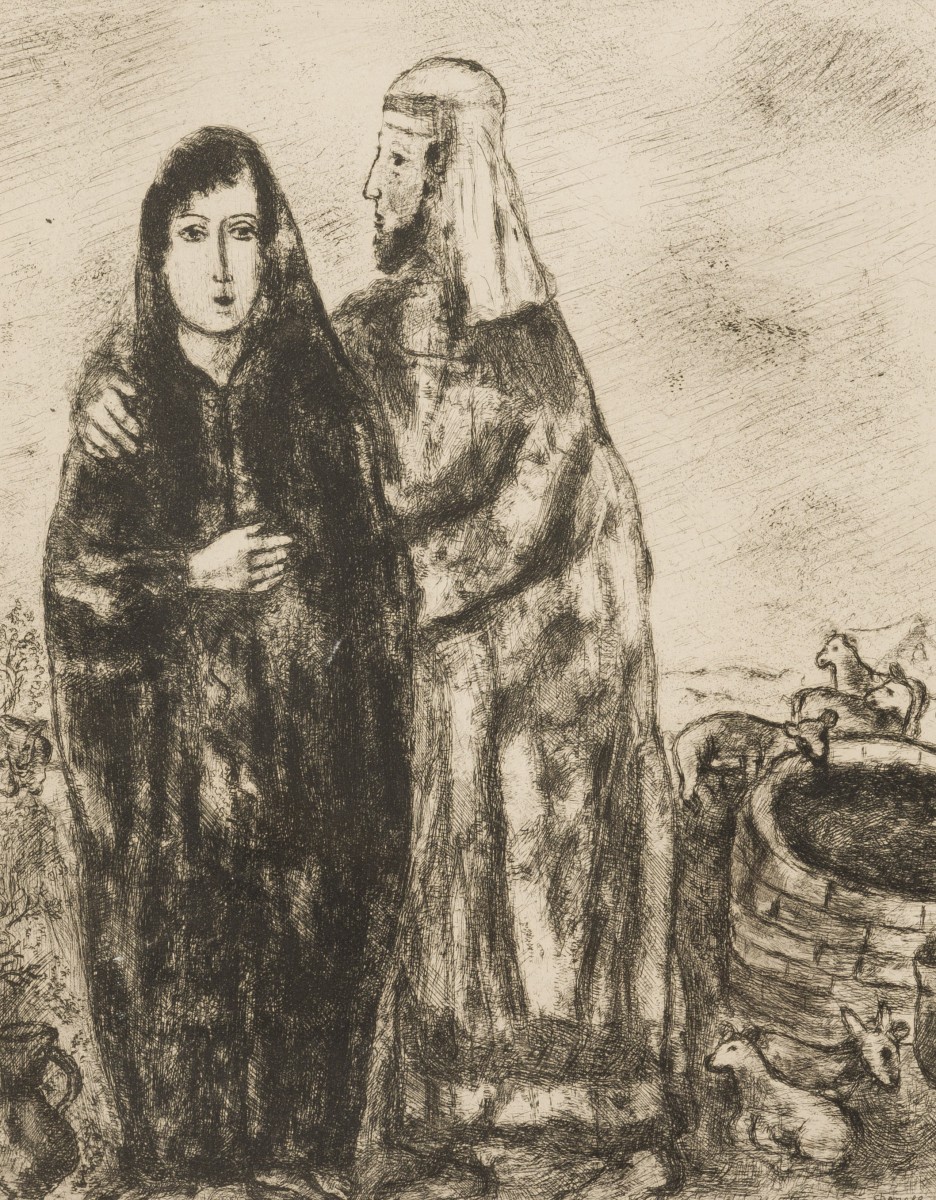 Marc Chagall (Liozna 1887 - 1985 Saint-Paul-de Vence), De ontmoeting van Jacob en Rachel bij de put, jaren '30.