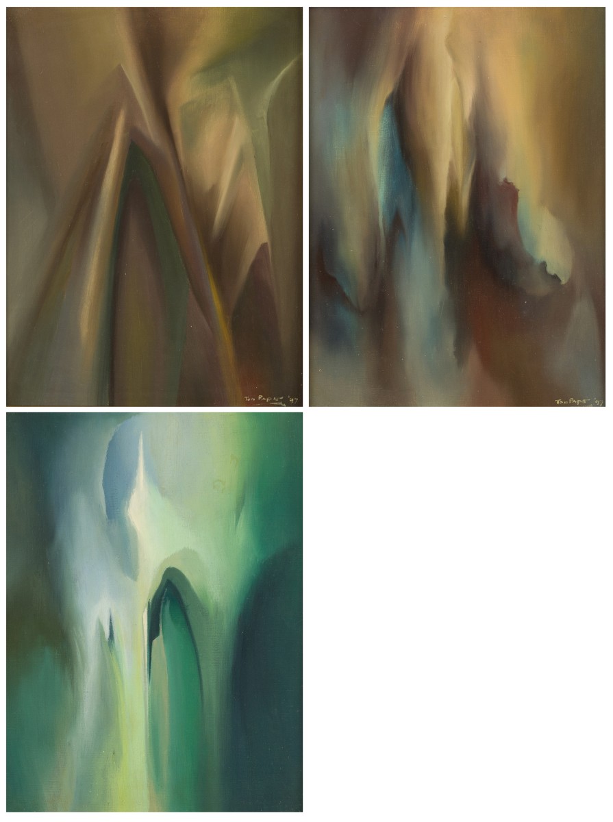 Ton Pape (Rijswijk 1916 - 2003 Den Haag), Een lot van (3) schilderijen, abstracte composities, 20e eeuw.