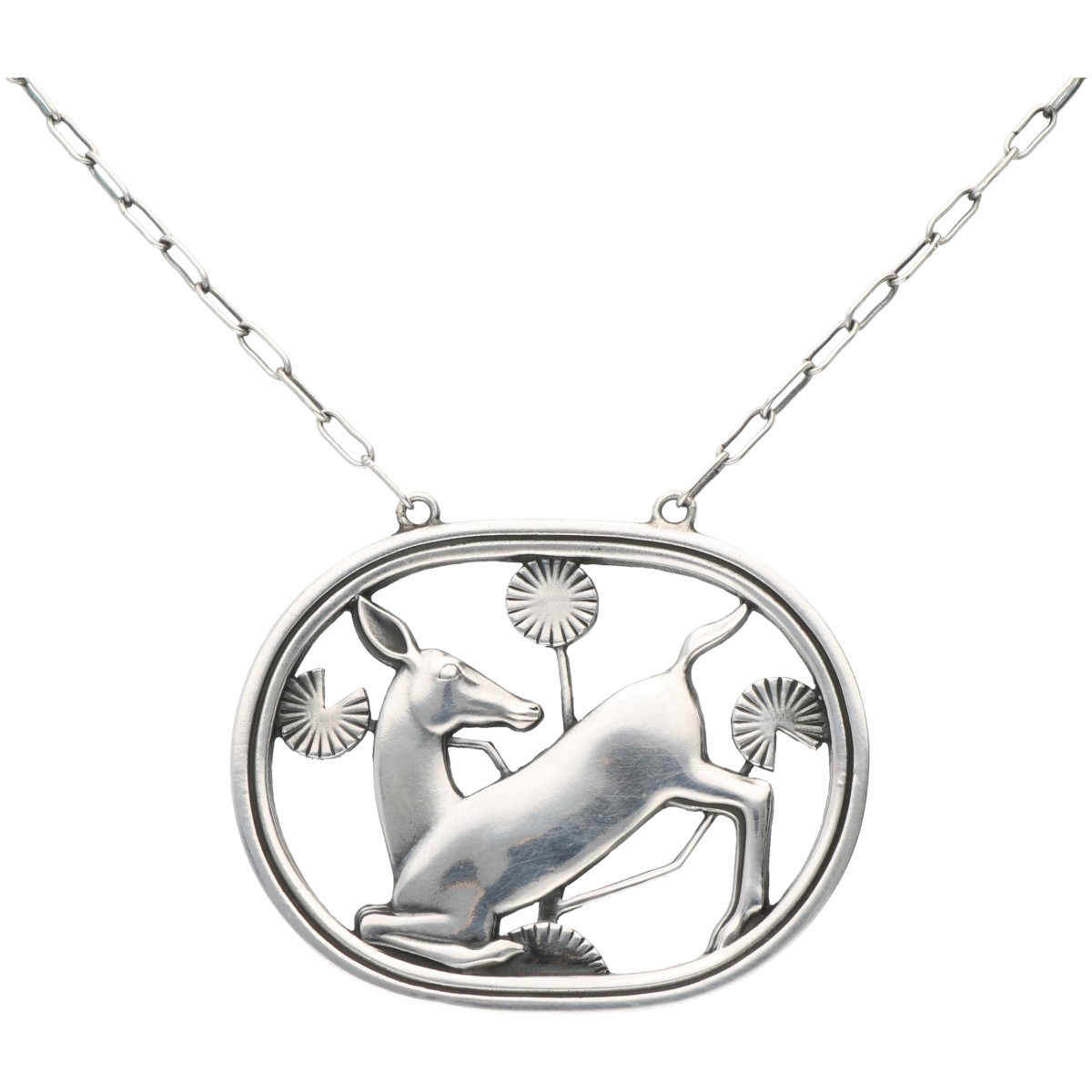 Zilveren Georg Jensen no.95 Kneeling Deer collier met hanger - 925/1000.