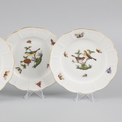Een set van (4) porseleinen bordjes met Rotschild Bird decor. Herend, Hongarije, eind 20e eeuw.