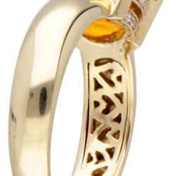 18 kt. Geelgouden Tirisi Moda ring bezet met ca. 1.50 ct. citrien en ca. 0.11 ct. diamant.