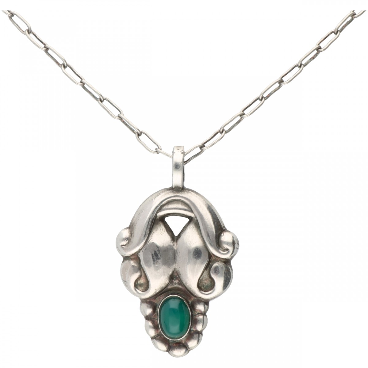 Zilveren Georg Jensen no.28 collier en hanger met chrysopraas - 925/1000.