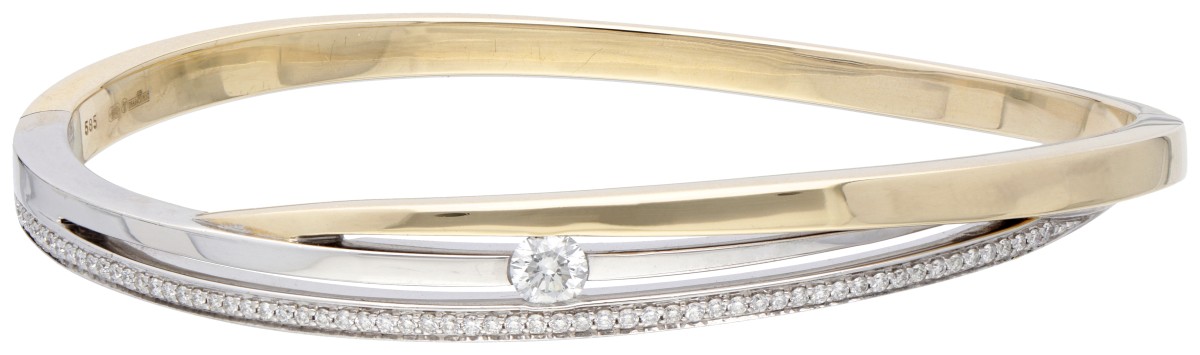 14 kt. Bicolor gouden Diamonde bangle armband bezet met ca. 0.28 ct. diamant.