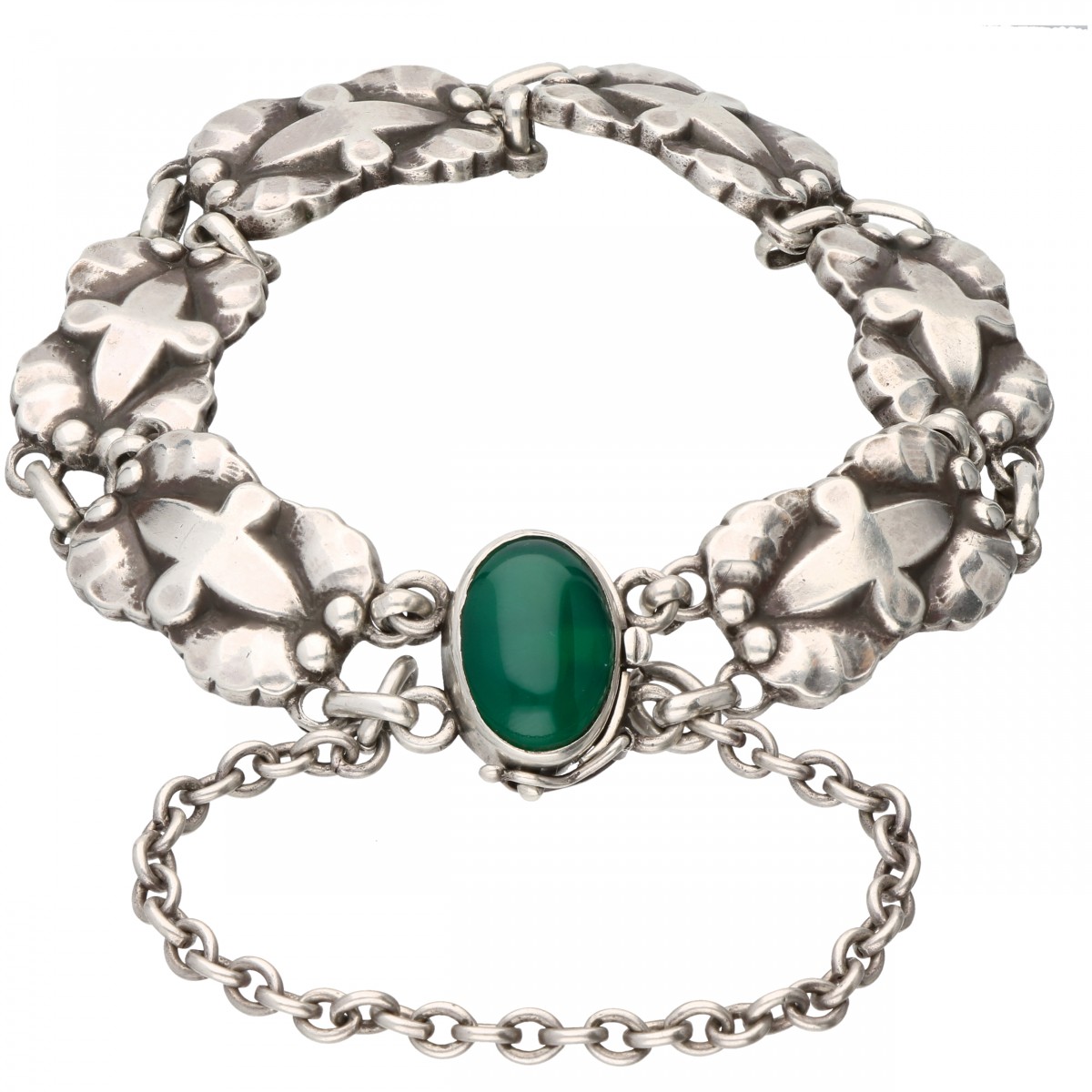 Zilveren Georg Jensen no.13 armband, met chrysopraas - 925/1000.