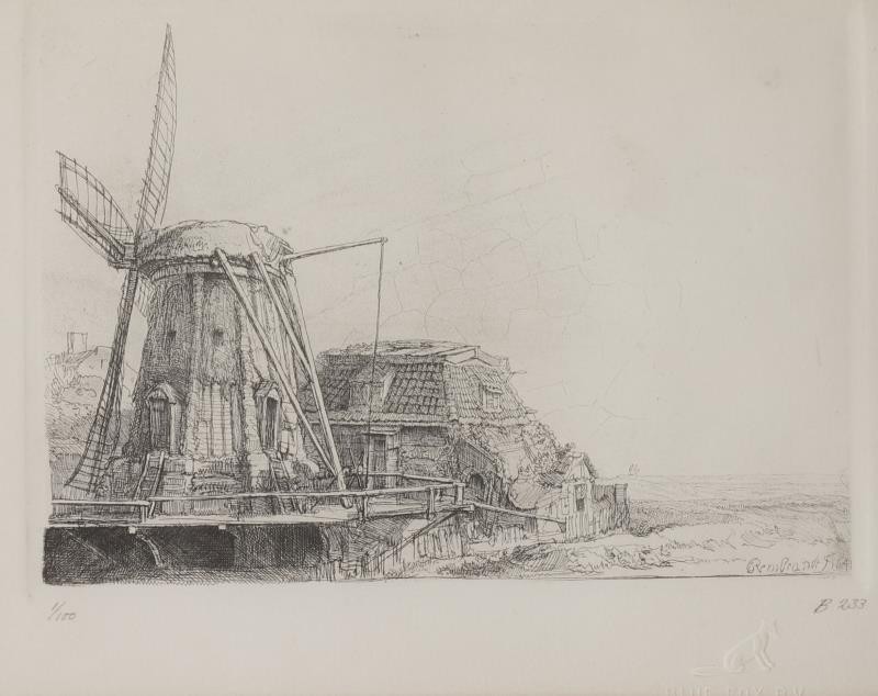 Naar Rembrandt Harmensz. van Rijn (Leiden 1606 - 1669 Amsterdam), De Molen, 1641.