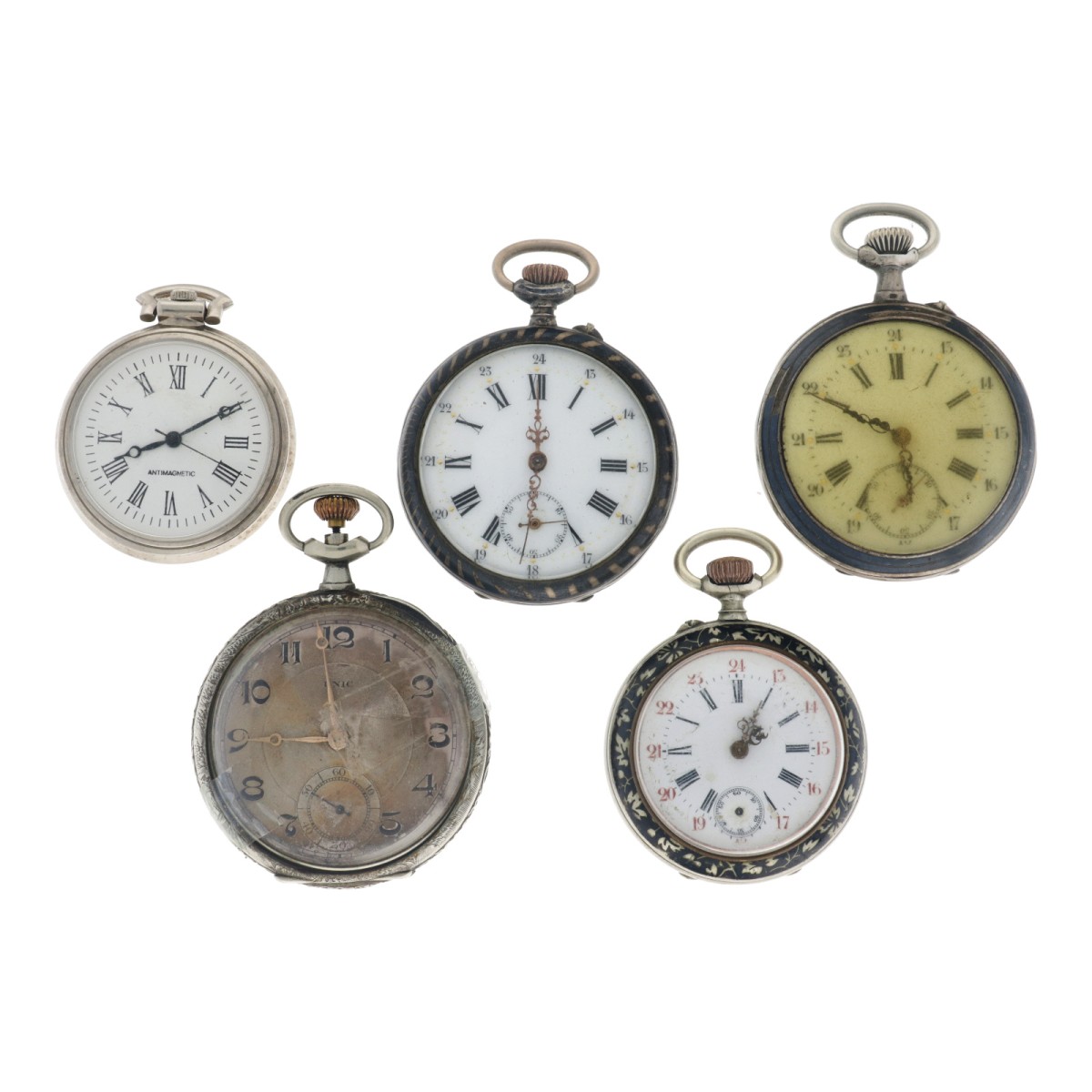 Lot zakhorloges (5) zilver en staal - Heren zakhorloges