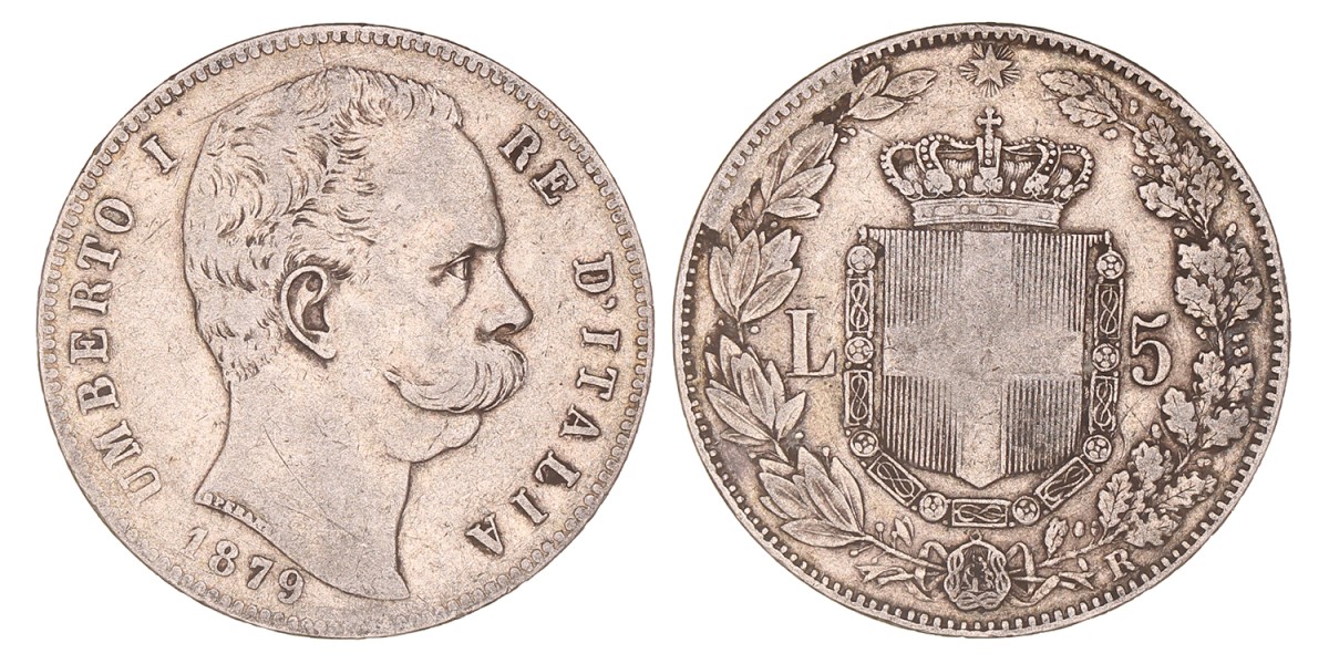 Italy. Kingdom. Umberto I. 5 Lire. 1879 R.