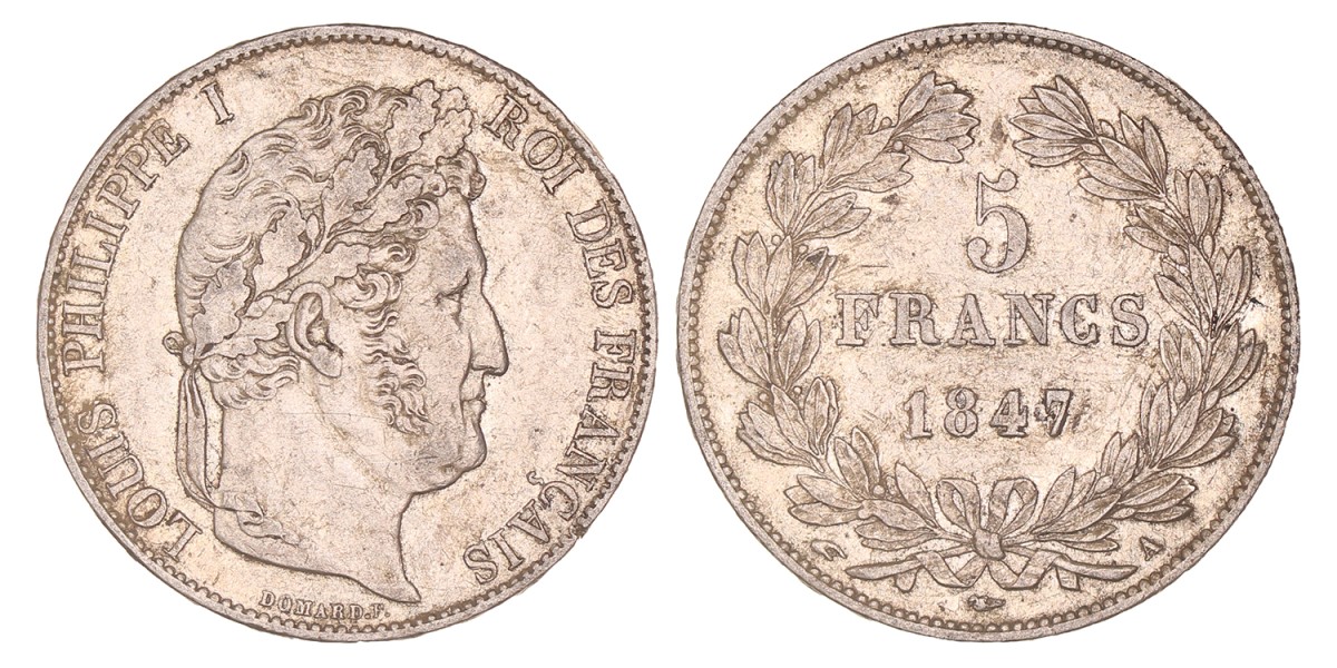 France. Louis Philippe I. 5 Francs. 1847 A.