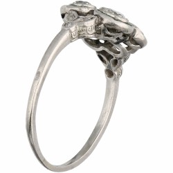 Platina Art Deco ring, met ca. 0.52 ct. diamant en natuurlijke smaragd - Pt 950.
