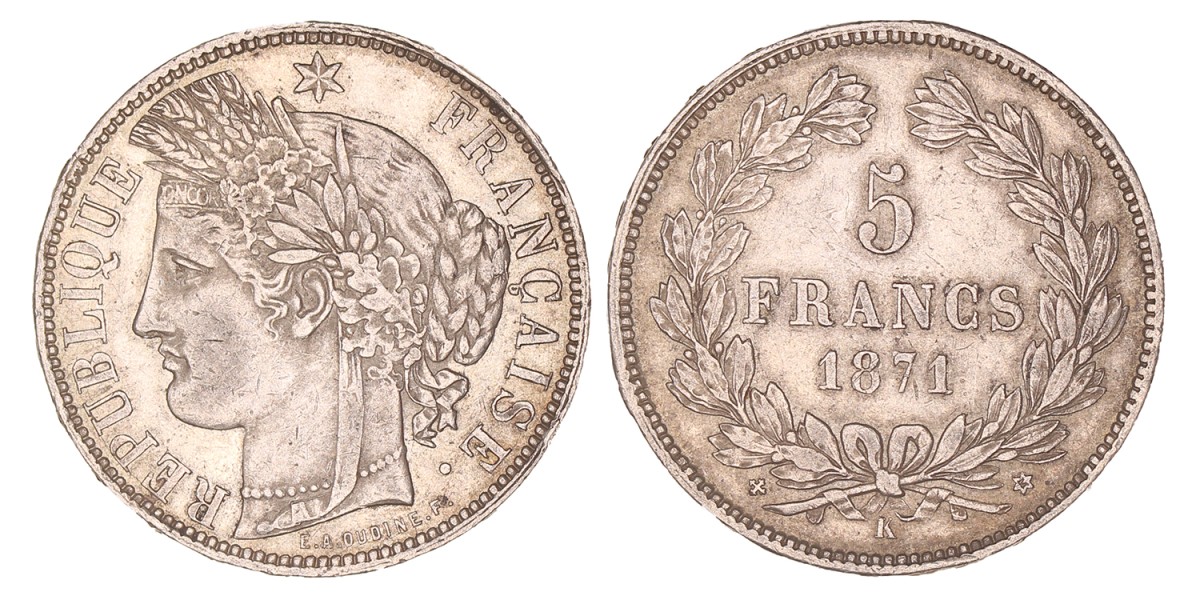 France. Third republic. 5 Francs. 1870 K.