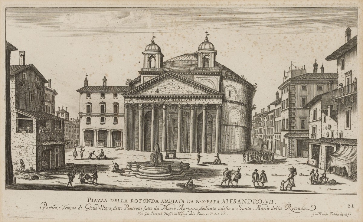 Italiaanse School, Gezicht op het Pantheon in Rome met de torens van Bernini, naar ouder voorbeeld, 20e eeuw.