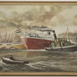 Hollandse School, Een schilderij van de Rotterdamse Haven, eind 20e eeuw.