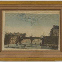 Franse School, Twee gravures met gezicht op Parijs, Pont de la Cité en Quai d'Orsay, 19e eeuw.