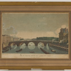 Franse School, Twee gravures met gezicht op Parijs, Pont de la Cité en Quai d'Orsay, 19e eeuw.