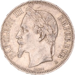 France. Second empire. Napoleon III. 5 Francs. 1870 A.